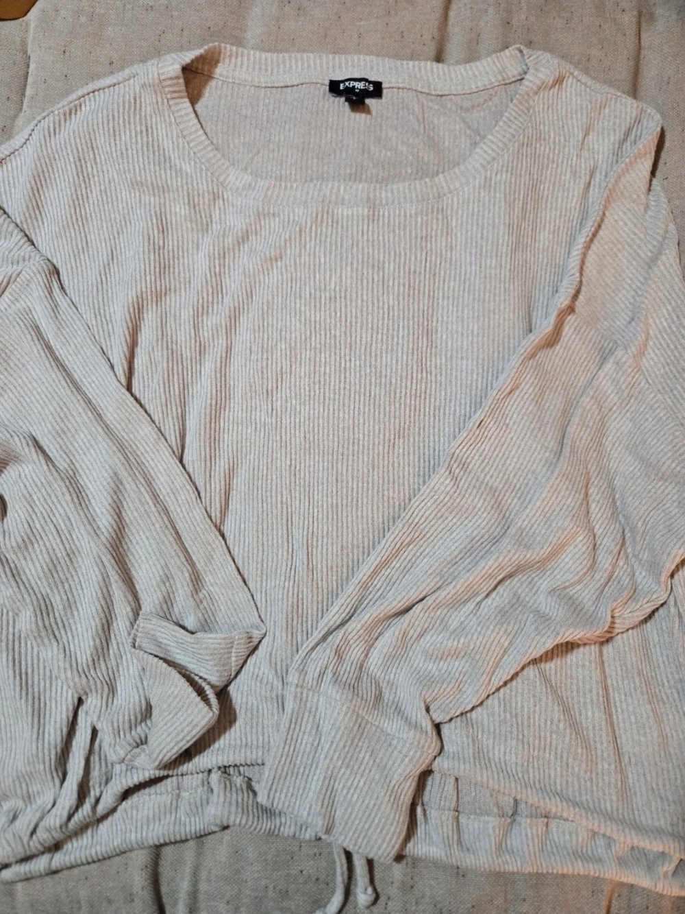 Express Ribbed Long Sleeve Top in Beige